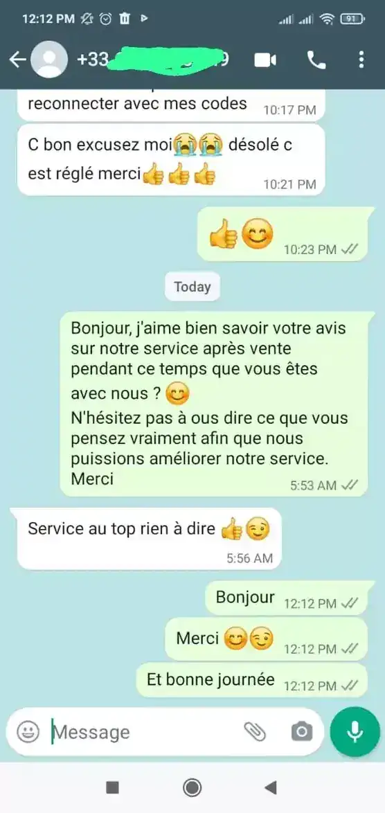 Avis client WhatsApp PIPTV24 - Service au top rien à dire